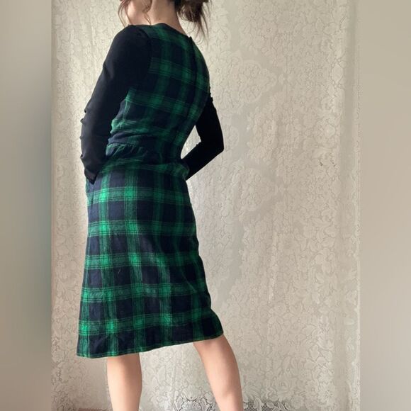 Vintage Wool Plaid V-Neck Lanz Original Midi Dress with Pockets - Picture 6 of 15